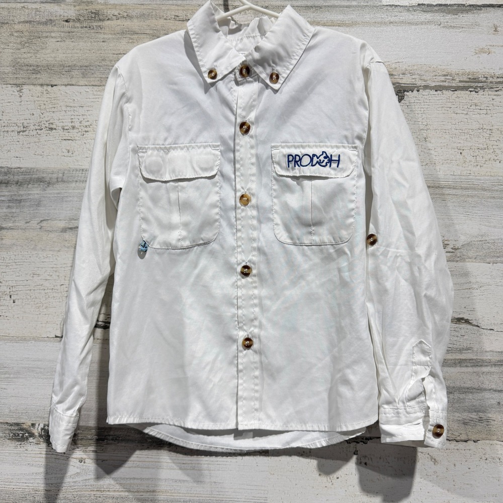 Prodoh Fishing Shirt Boys Size 6 White Long Sleeve Vented Performance